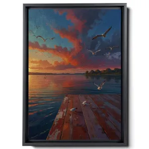 Canvas Wall Art Lake Dock, SunScenery With Flying Birds Picture Print, Nature Pictures Prints, Landscape Wall Decor, SunCanvas Print, Canvas Print, Print, Print