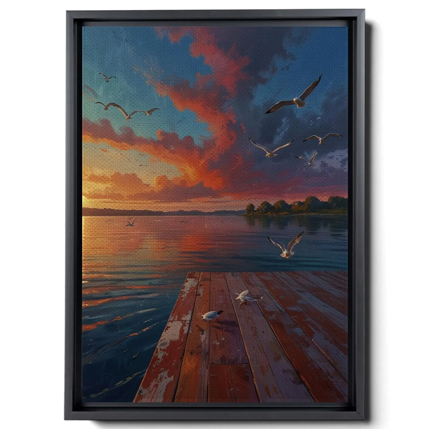 Canvas Wall Art Lake Dock, SunScenery With Flying Birds Picture Print, Nature Pictures Prints, Landscape Wall Decor, SunCanvas Print, Canvas Print, Print, Print