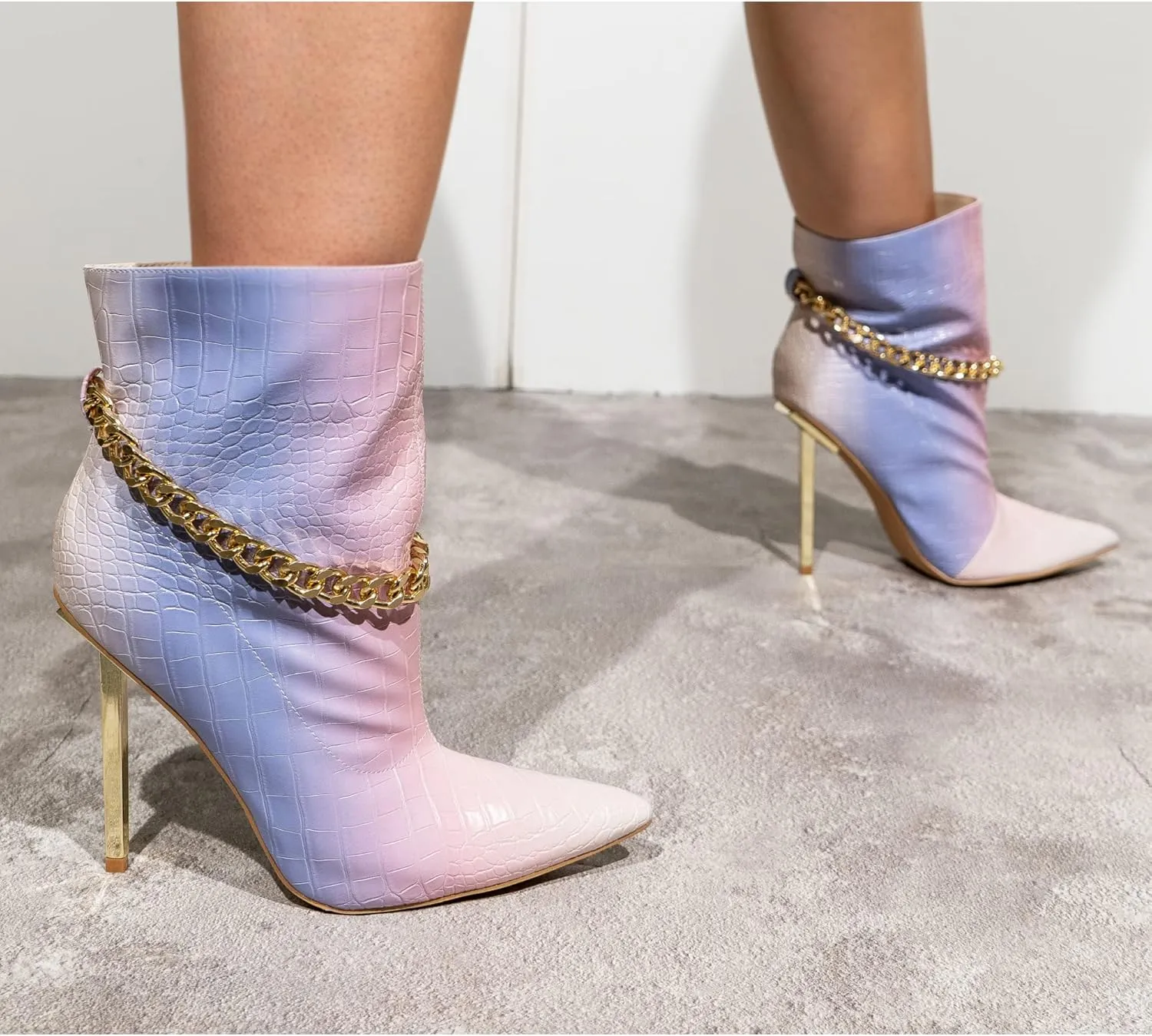 Cape Robbin Joelle Sexy Stiletto Slide On Booties for Women, Pointed Toe Women's Ankle Boots with Links