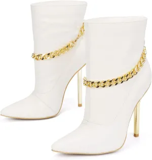 Cape Robbin Joelle Sexy Stiletto Slide On Booties for Women, Pointed Toe Women's Ankle Boots with Links