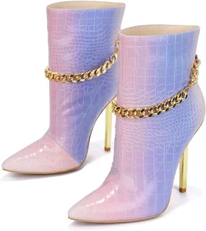 Cape Robbin Joelle Sexy Stiletto Slide On Booties for Women, Pointed Toe Women's Ankle Boots with Links