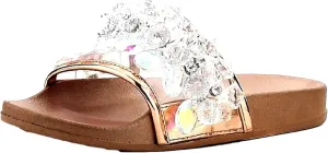 Cape Robbin Moira-63 Silver Crystal Embellished Open Toe Slide Fashion Sandals