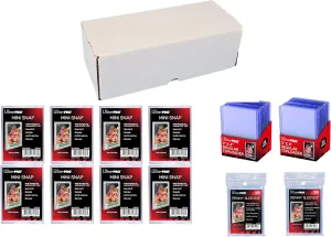 Card Collector Supply Bundle: 500 Count Cardboard Card Storage Box   2 Packs of Ultra Pro Soft Sleeves   2 Packs of Ultra Pro Regular Toploaders   8 Ultra Pro MIni Snaps