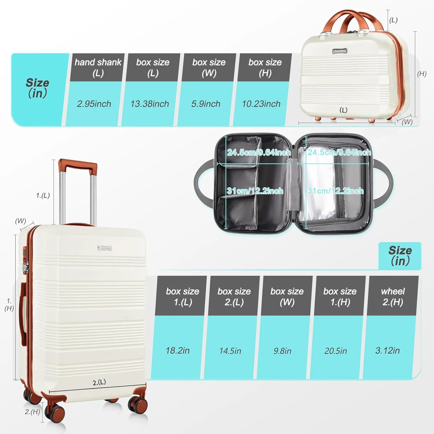 Carry On Luggage 22x14x9 Airline Approved, Hard Case Luggage Sets 2 Piece, PC ABS Small Luggage Suitcase with TSA Lock & Spinner Wheels (14/20) - Beige Brown