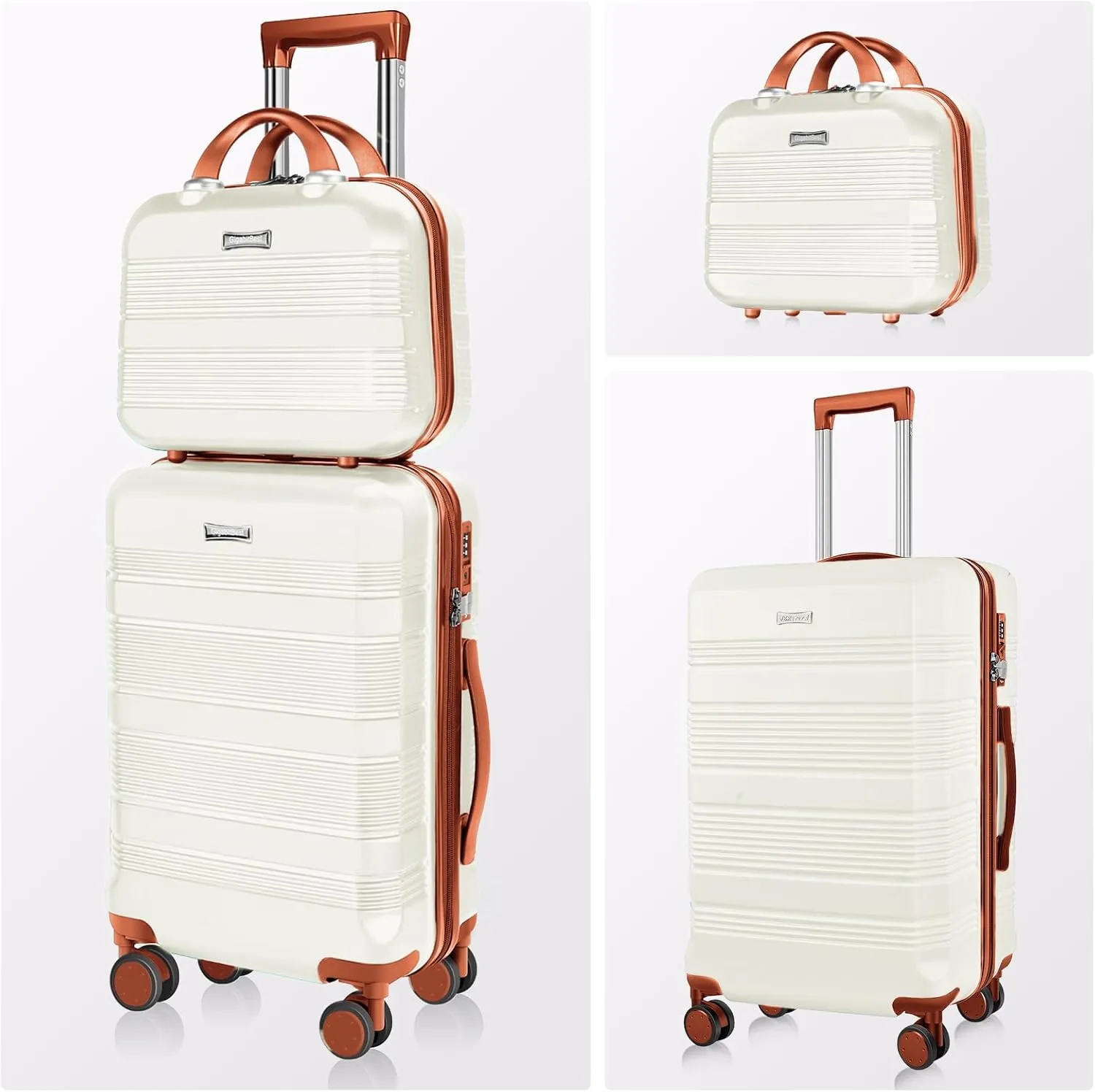 Carry On Luggage 22x14x9 Airline Approved, Hard Case Luggage Sets 2 Piece, PC ABS Small Luggage Suitcase with TSA Lock & Spinner Wheels (14/20) - Beige Brown