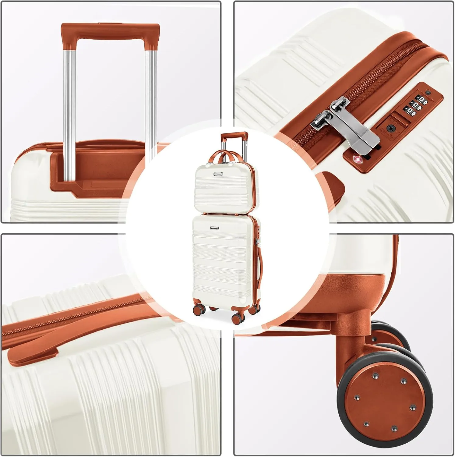 Carry On Luggage 22x14x9 Airline Approved, Hard Case Luggage Sets 2 Piece, PC ABS Small Luggage Suitcase with TSA Lock & Spinner Wheels (14/20) - Beige Brown