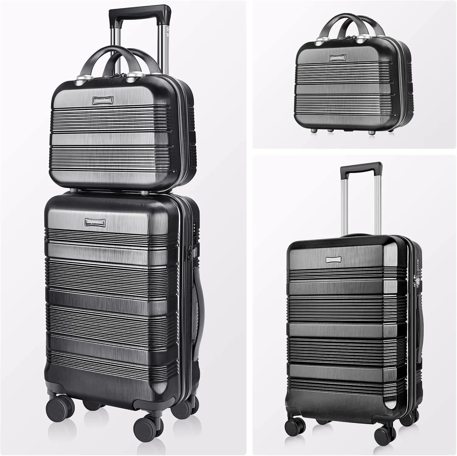 Carry On Luggage 22x14x9 Airline Approved, Hard Case Luggage Sets 2 Piece, PC ABS Small Luggage Suitcase with TSA Lock & Spinner Wheels (14/20) - Black