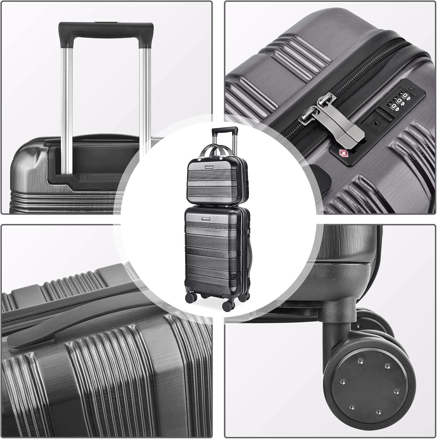 Carry On Luggage 22x14x9 Airline Approved, Hard Case Luggage Sets 2 Piece, PC ABS Small Luggage Suitcase with TSA Lock & Spinner Wheels (14/20) - Black