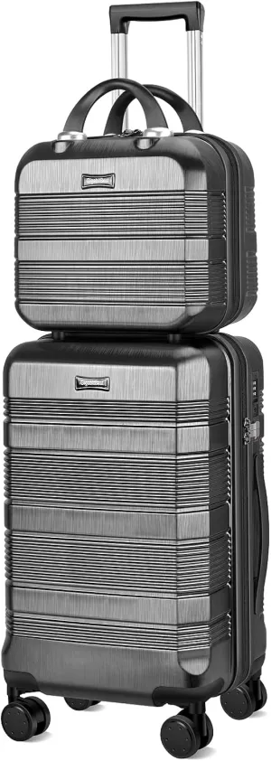 Carry On Luggage 22x14x9 Airline Approved, Hard Case Luggage Sets 2 Piece, PC ABS Small Luggage Suitcase with TSA Lock & Spinner Wheels (14/20) - Black
