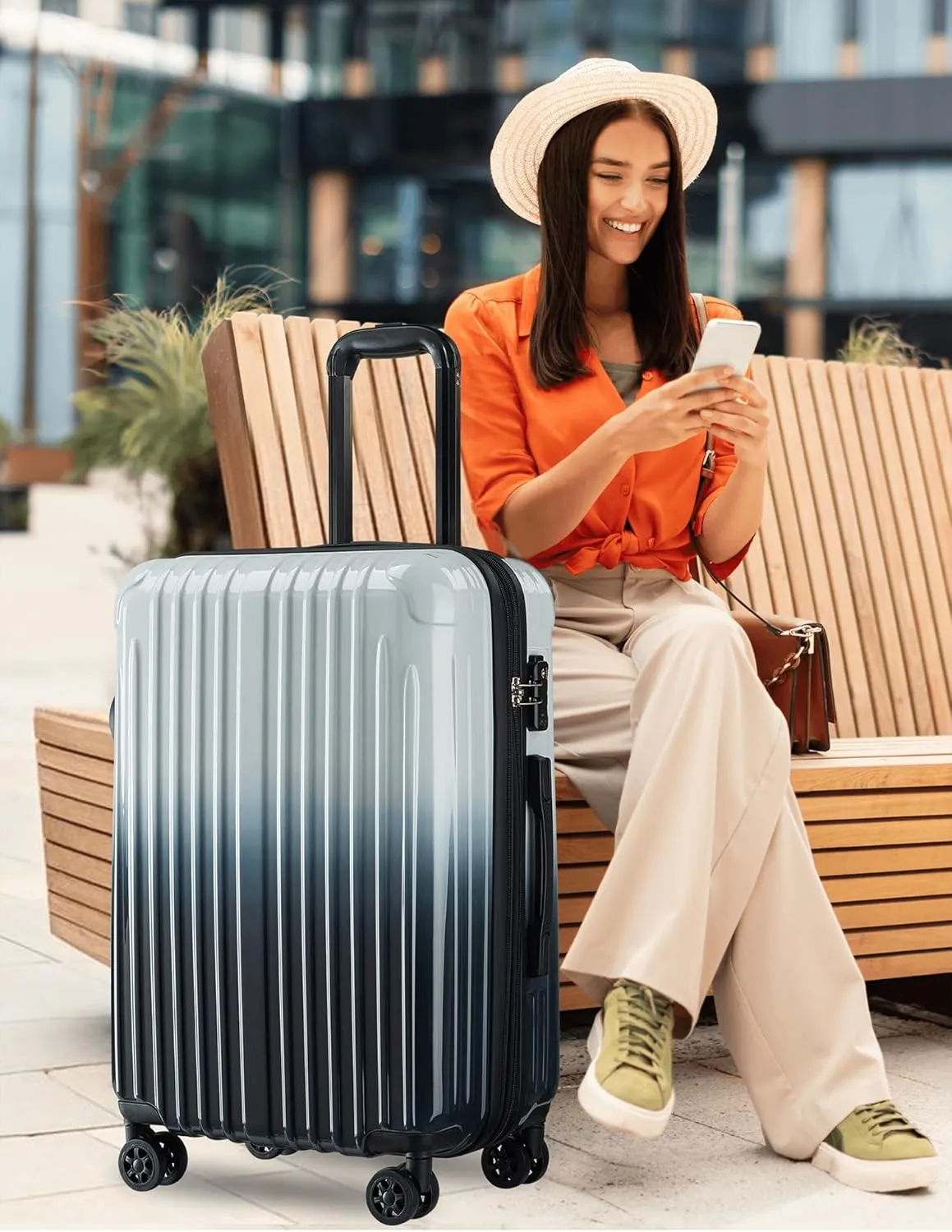 Carry on Luggage - Airline Approved Suitcases with Spinner Wheels, Built-In TSA Lock，Hard Shell Expandable Suitcases