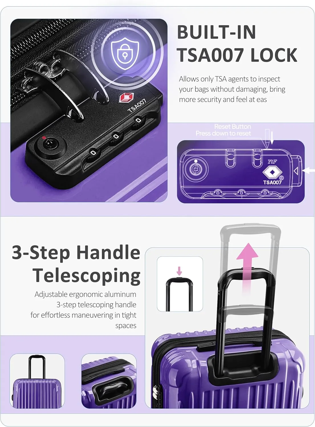 Carry on Luggage - Airline Approved Suitcases with Spinner Wheels, Built-In TSA Lock，Hard Shell Expandable Suitcases