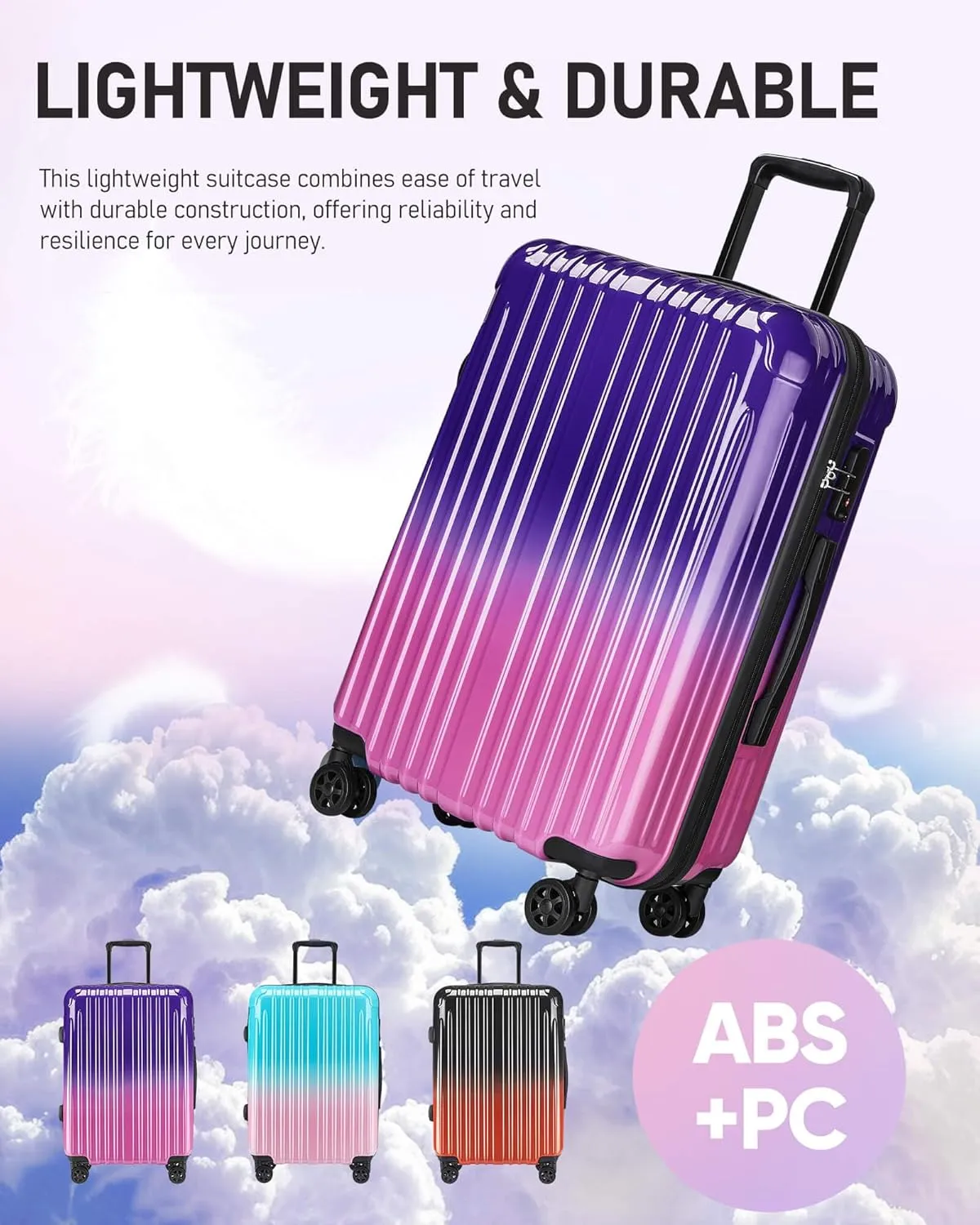 Carry on Luggage - Airline Approved Suitcases with Spinner Wheels, Built-In TSA Lock，Hard Shell Expandable Suitcases