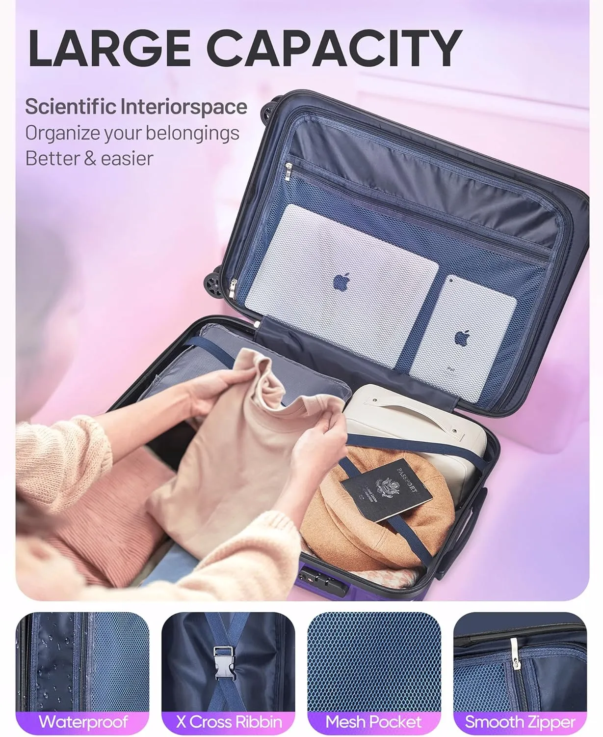 Carry on Luggage - Airline Approved Suitcases with Spinner Wheels, Built-In TSA Lock，Hard Shell Expandable Suitcases