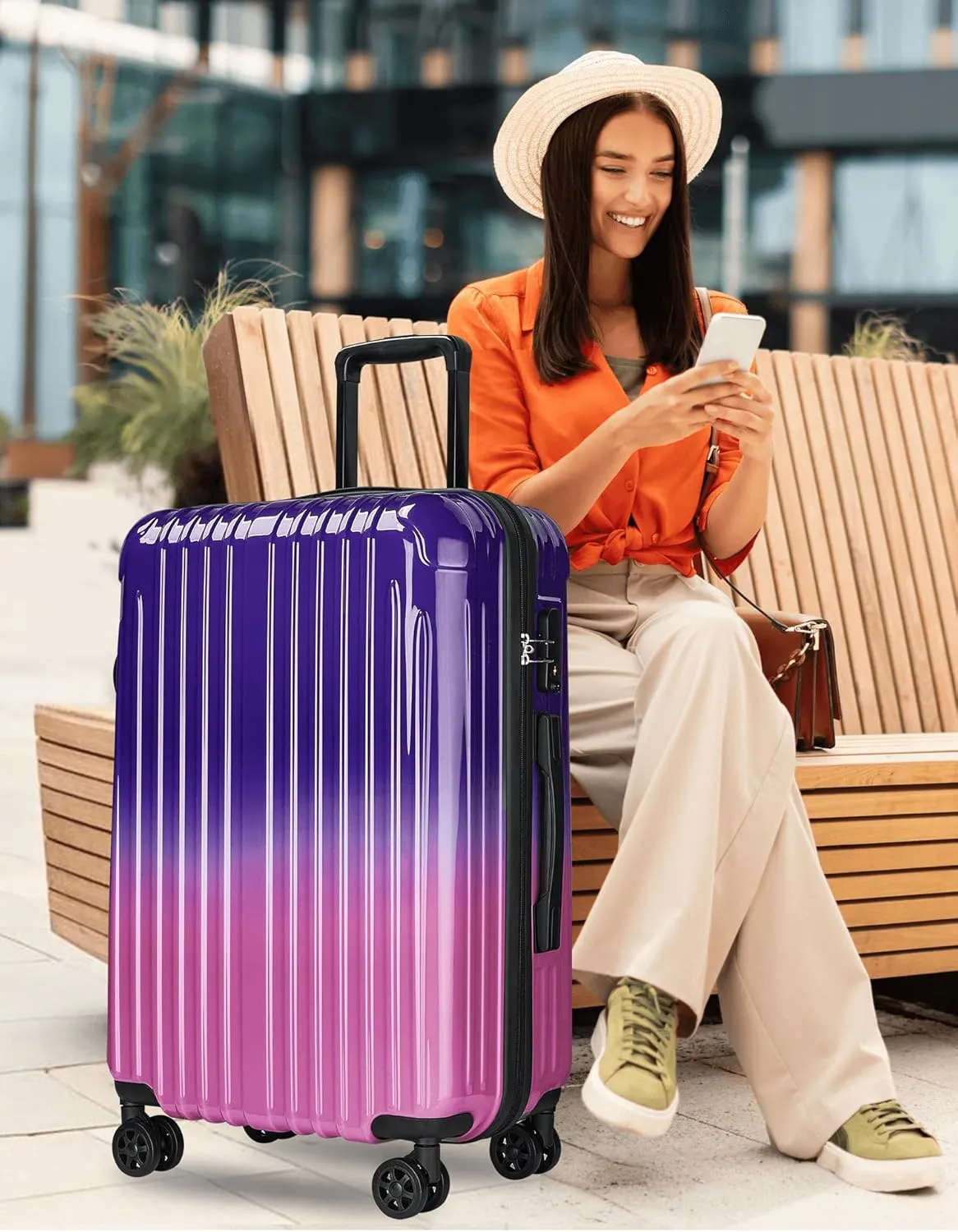 Carry on Luggage - Airline Approved Suitcases with Spinner Wheels, Built-In TSA Lock，Hard Shell Expandable Suitcases