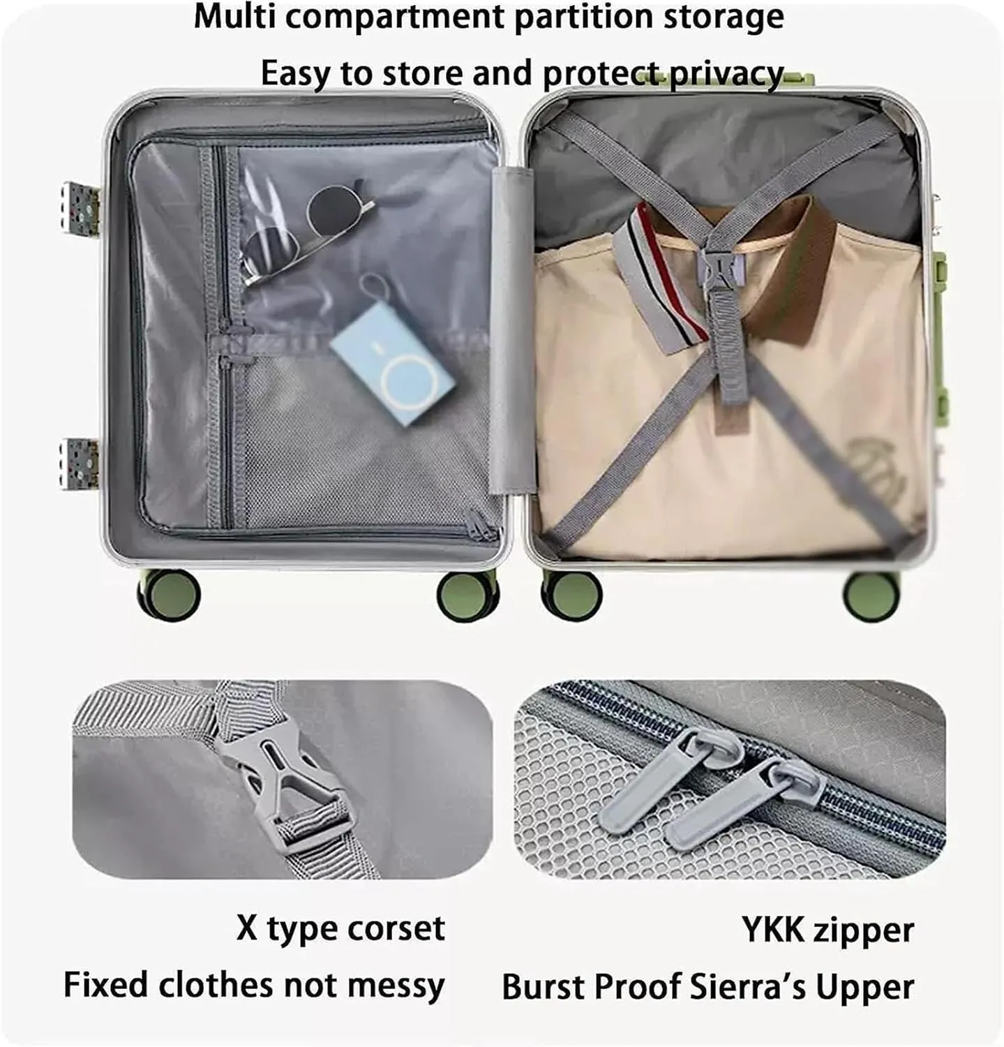 Carry-on Suitcase Luggage Suitcases with Charging Port Luggage Expandable Combination Lock Luggage Carry-on Suitcases Carry On Luggages,White-20inch (Grün 20inch)