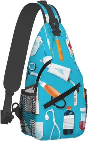 (Cartoon Medicine Pattern) Sling Bag Crossbody Backpack For Men Women Adjustable Chest Daypack For Travel Hiking Gym Casual Shoulder Bag