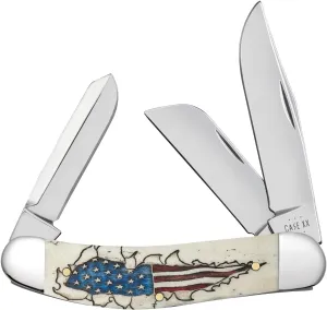 Case XX Pocket Knife FLAG EMBELLISHED SMOOTH NATURAL BONE SOWBELLY Item #10767 - TB6339 SS - Length Closed: 3 7/8Inches