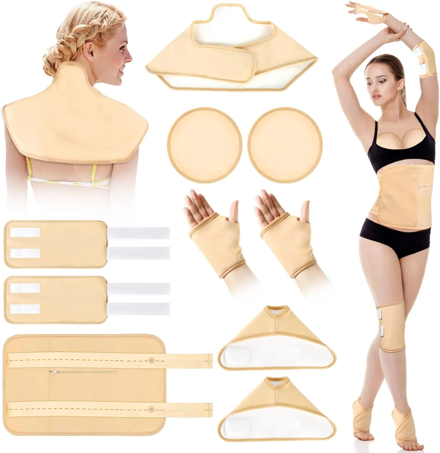 Castor Oil Pack Wrap,10 pcs Reusable Organic Castor Oil Pack Kit with Adjustable Elastic Straps for Neck Shoulder Chest Waist Knee and Feet, Castor Oil Wrap Cotton Machine Washable Anti Oil Leak