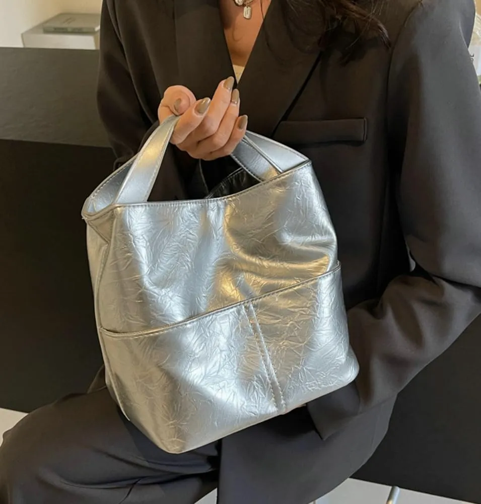 Casual Bucket Crossbody Shoulder Bag for Women Small Tote Purse Vegan Leather Handbag Cute Satchel