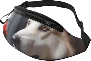 Casual dog and rose Printed Fanny Pack,Crossbody Fanny packs for women Men Waist Bag for Running Travel