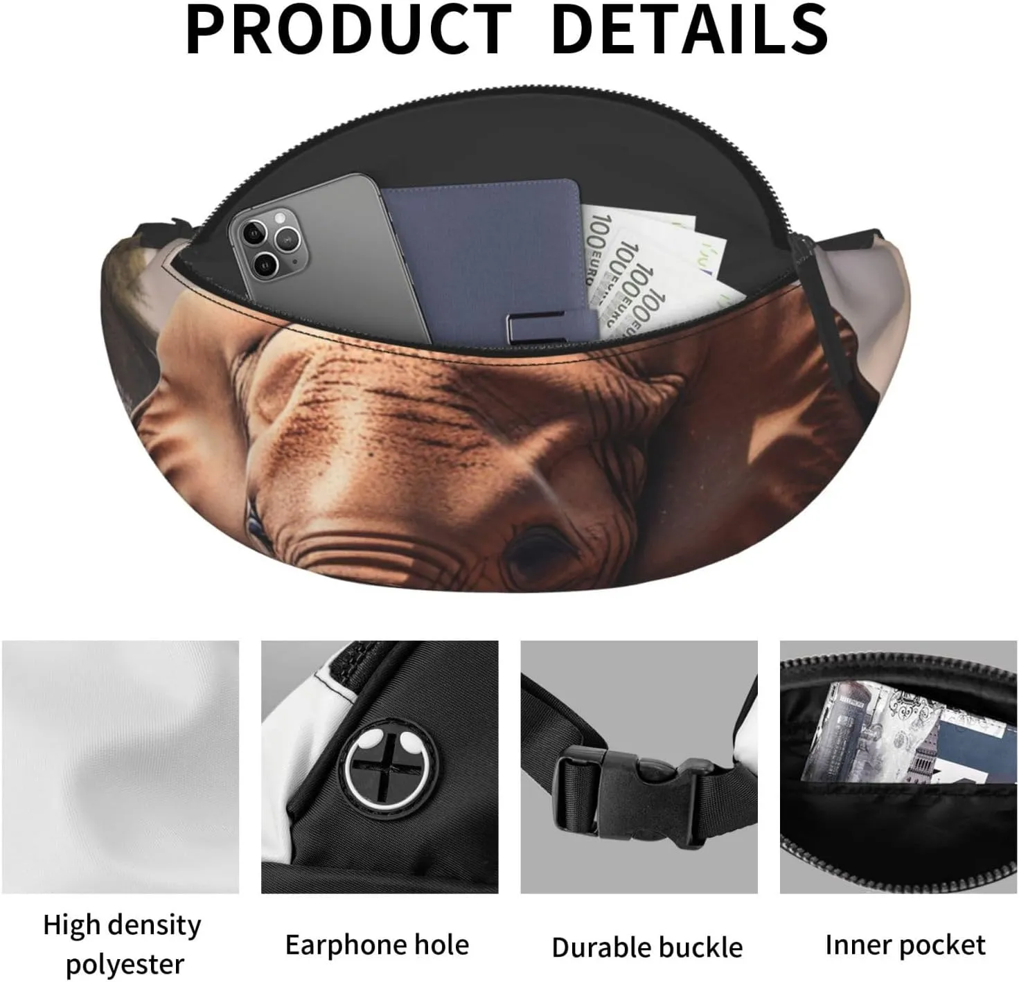 Casual Elephants Red Printed Fanny Pack,Crossbody Fanny packs for women Men Waist Bag for Running Travel