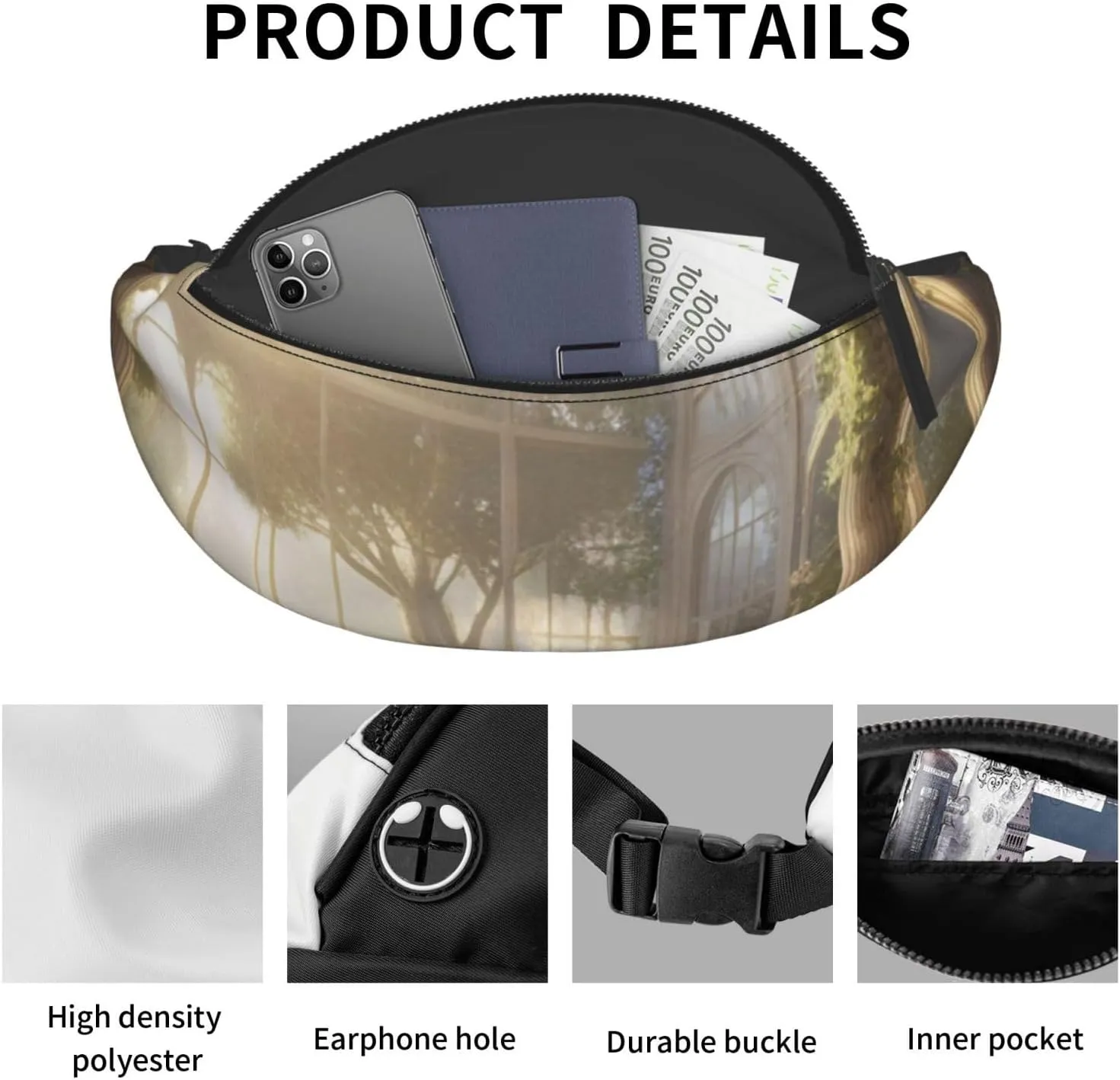 Casual Ethereal Eden Printed Fanny Pack,Crossbody Fanny packs for women Men Waist Bag for Running Travel