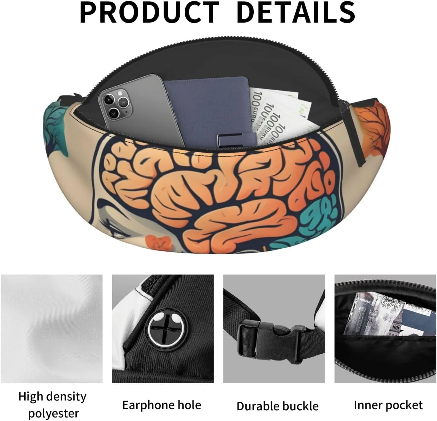Casual Left and Right Brain Advantage Printed Fanny Pack,Crossbody Fanny packs for women Men Waist Bag for Running Travel
