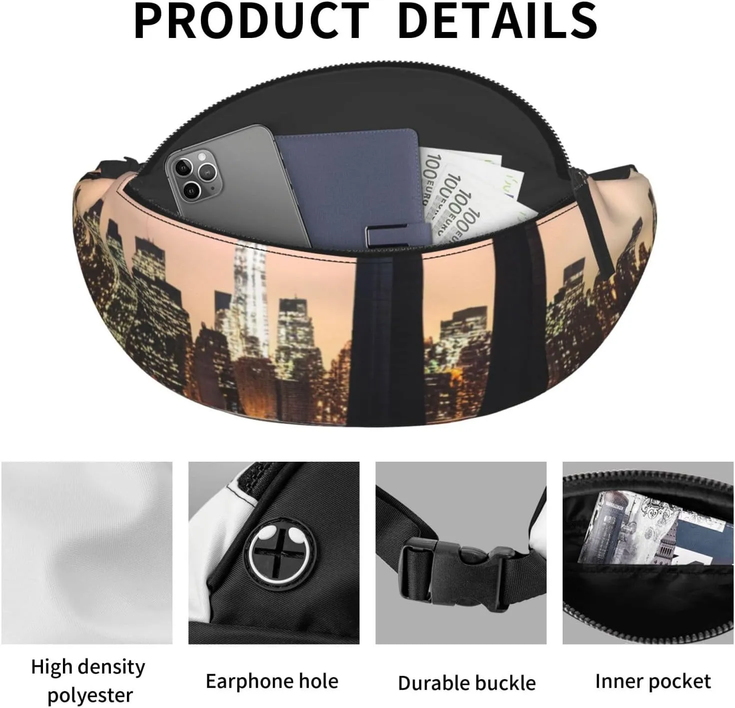 Casual new york Printed Fanny Pack,Crossbody Fanny packs for women Men Waist Bag for Running Travel