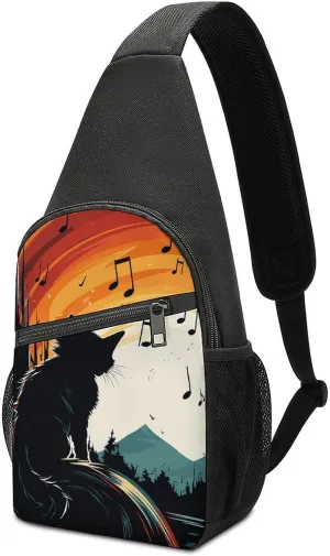 Cat Silhouette Sling Bag Travel Sling Backpack Man Purse for Men Hiking Crossbody Bags Chest Bag Shoulder Chest Pack