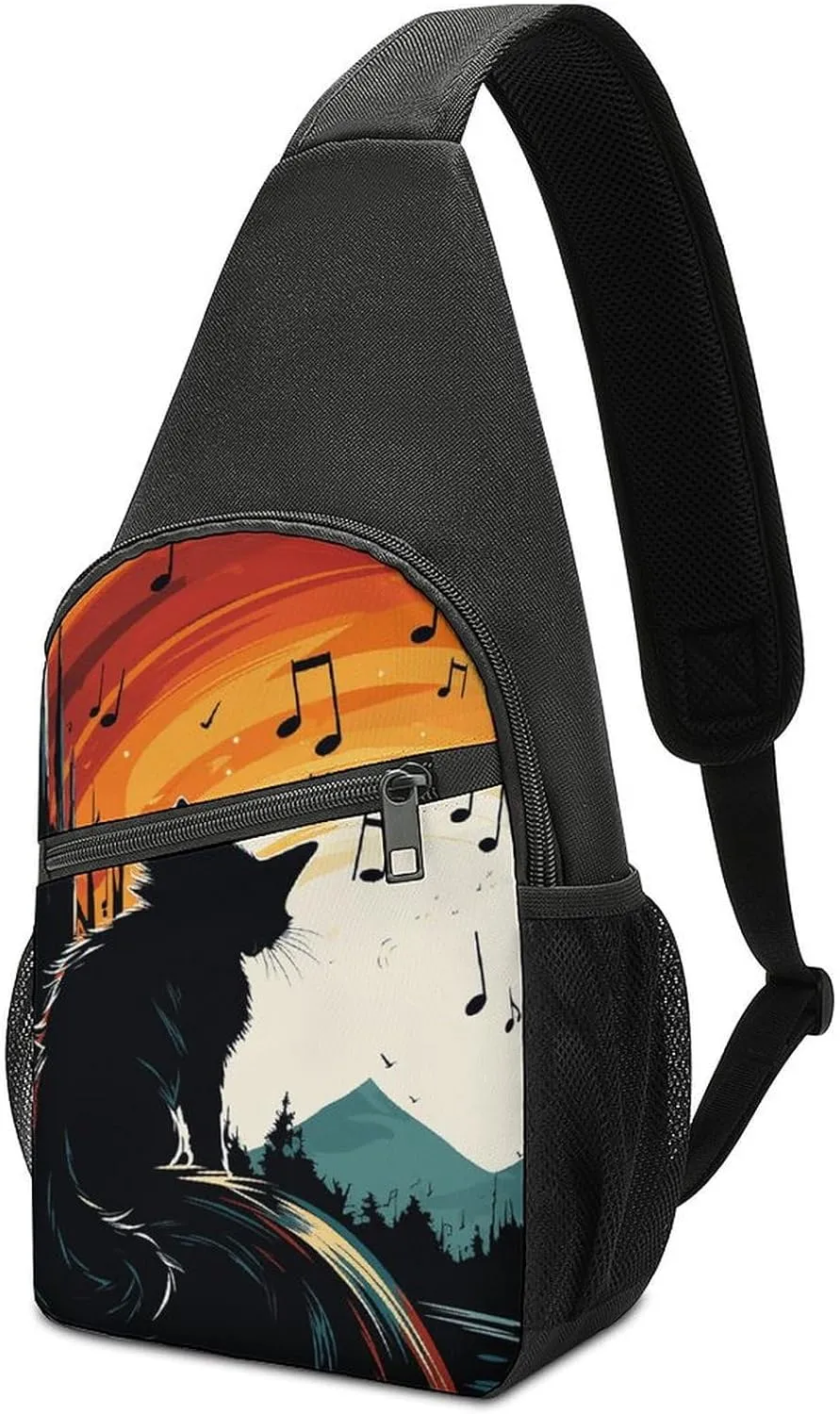 Cat Silhouette Sling Bag Travel Sling Backpack Man Purse for Men Hiking Crossbody Bags Chest Bag Shoulder Chest Pack