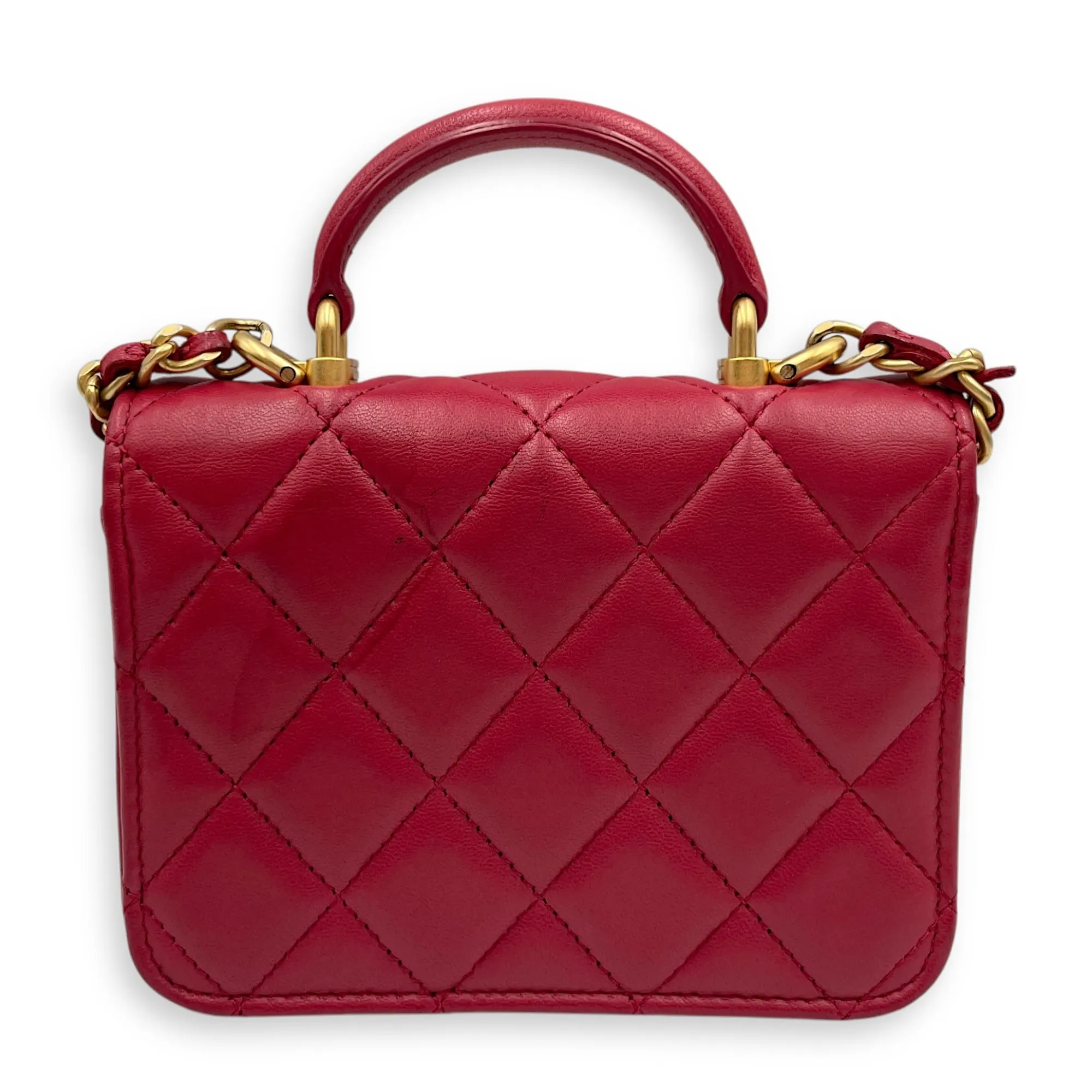 CC Mini Top Handle 12cm Pink Crossbody Bag in Lambskin, Gold hardware
