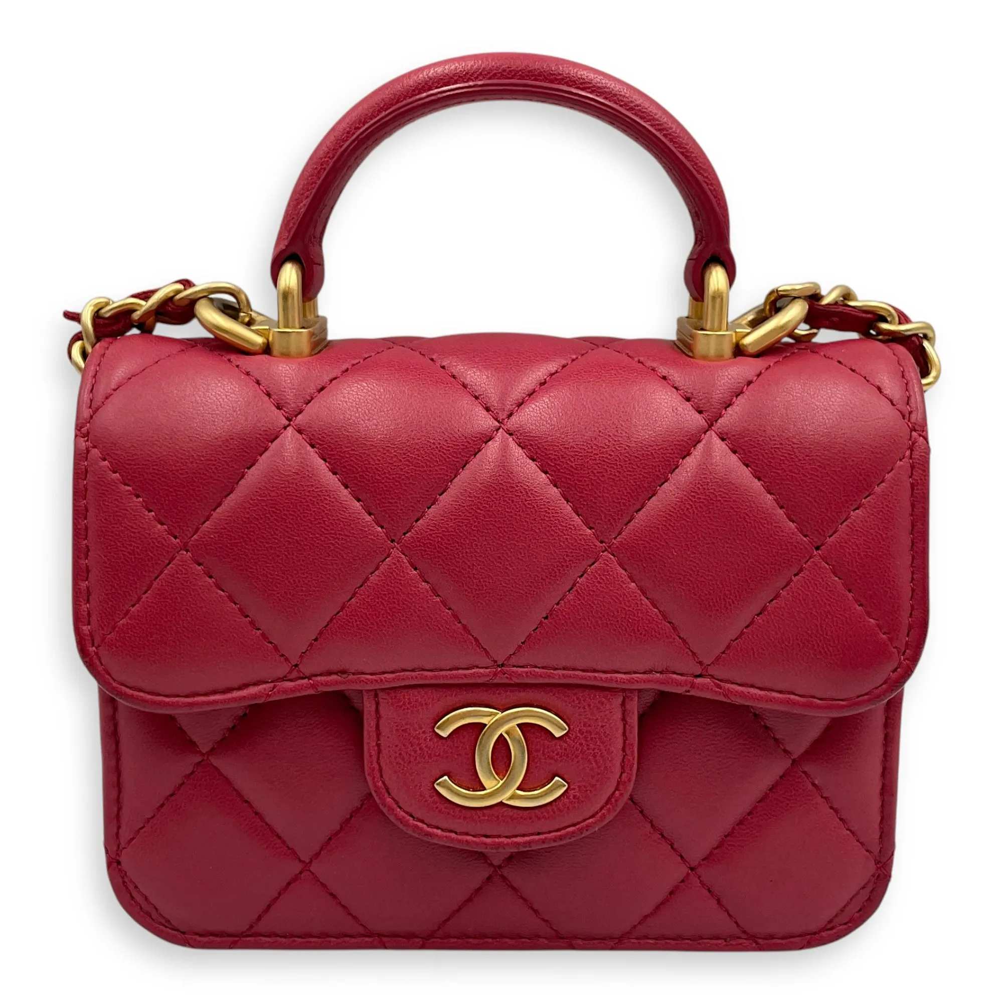 CC Mini Top Handle 12cm Pink Crossbody Bag in Lambskin, Gold hardware