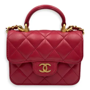 CC Mini Top Handle 12cm Pink Crossbody Bag in Lambskin, Gold hardware