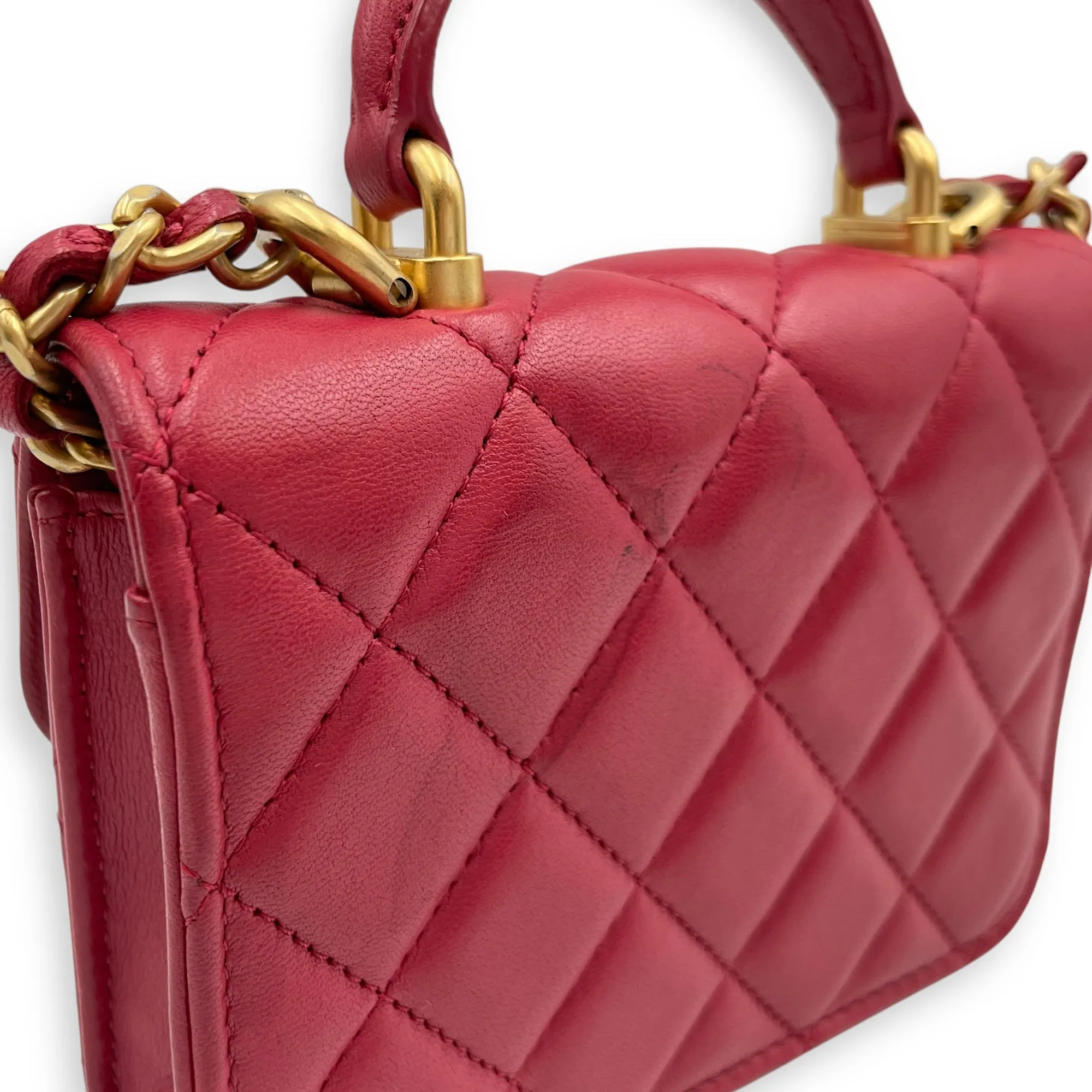 CC Mini Top Handle 12cm Pink Crossbody Bag in Lambskin, Gold hardware
