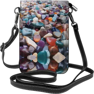 Cell Phone Purse Colorful Cobbles Printed Leather Small Crossbody Bags Lightweight Mini Shoulder Bag