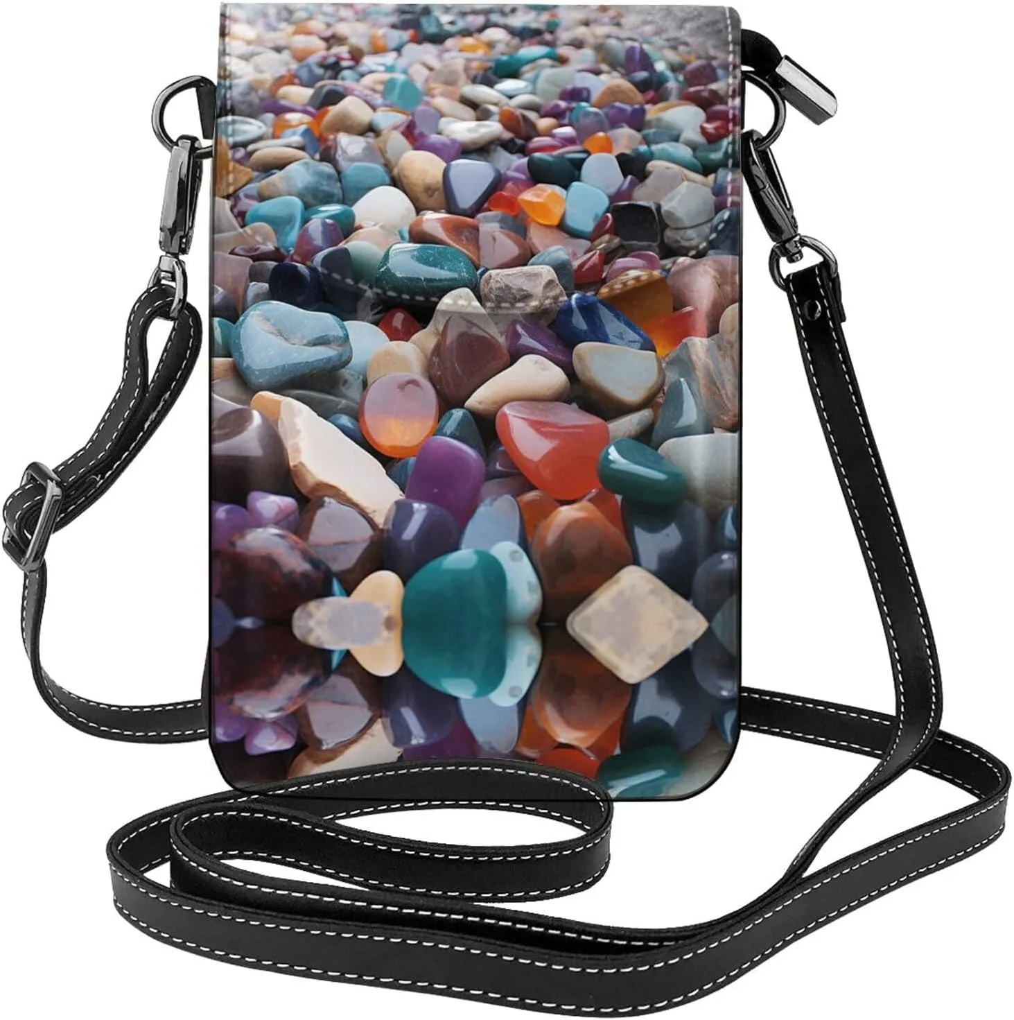 Cell Phone Purse Colorful Cobbles Printed Leather Small Crossbody Bags Lightweight Mini Shoulder Bag