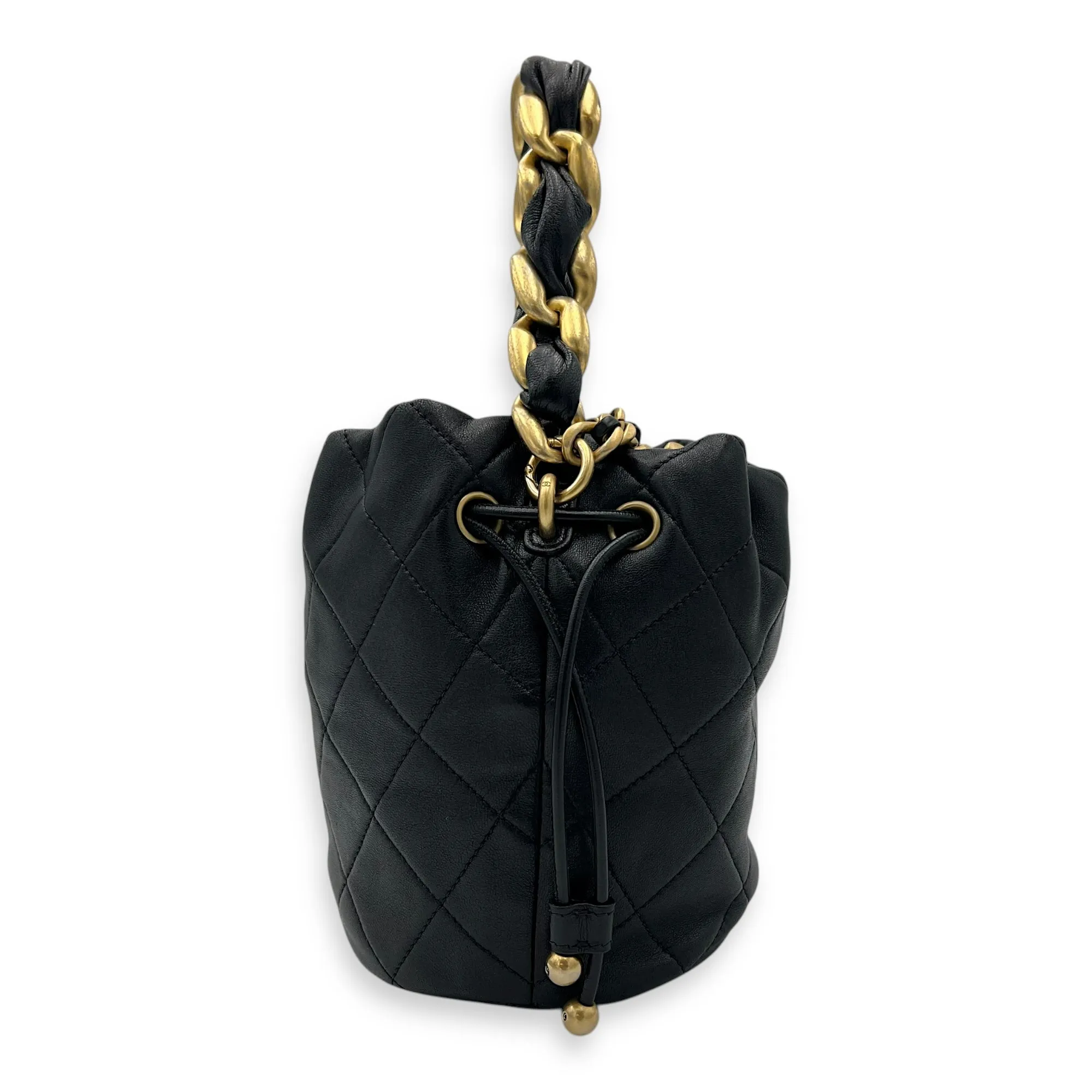 Chain is More Black Bucket Bag in Calfskin, Gold hardware