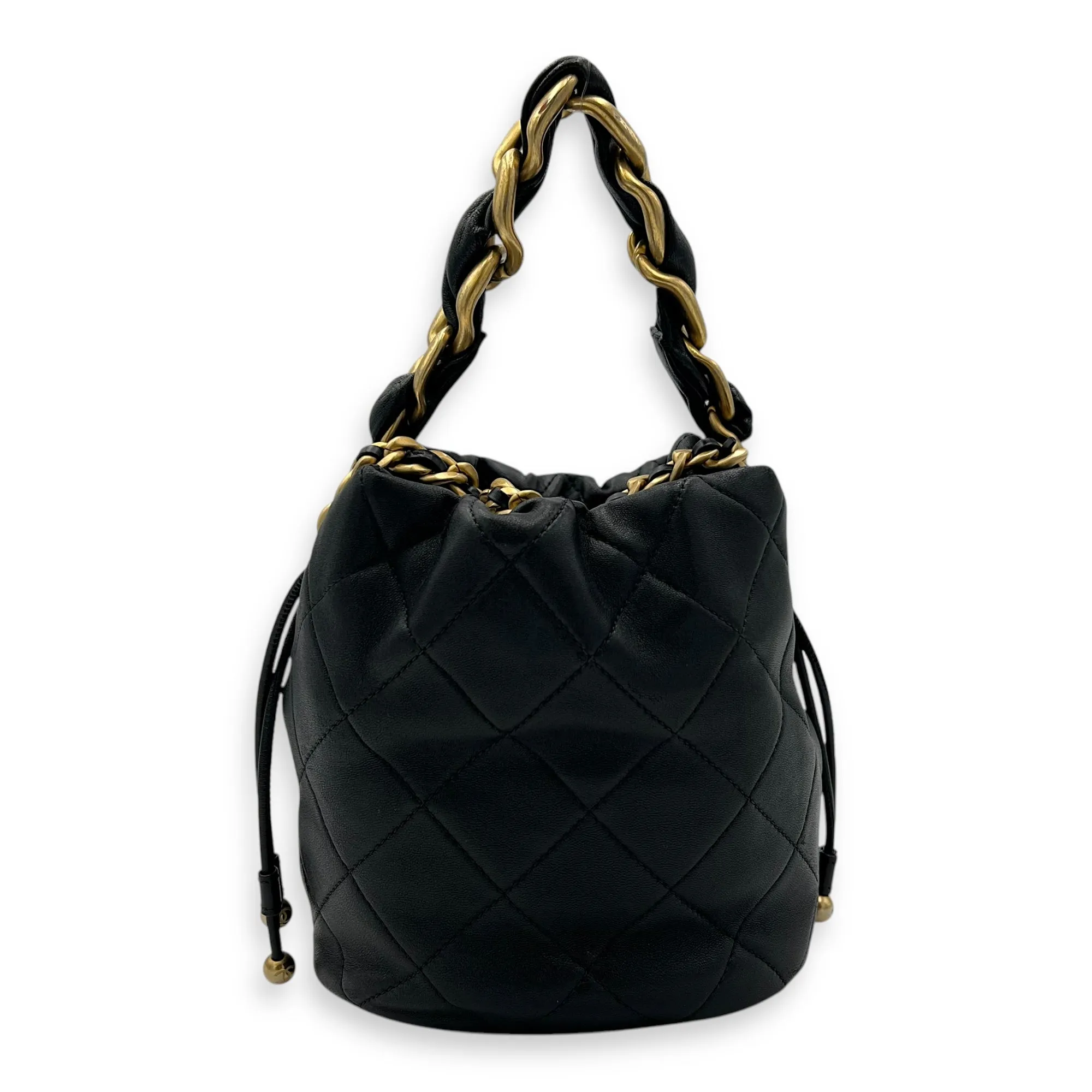 Chain is More Black Bucket Bag in Calfskin, Gold hardware