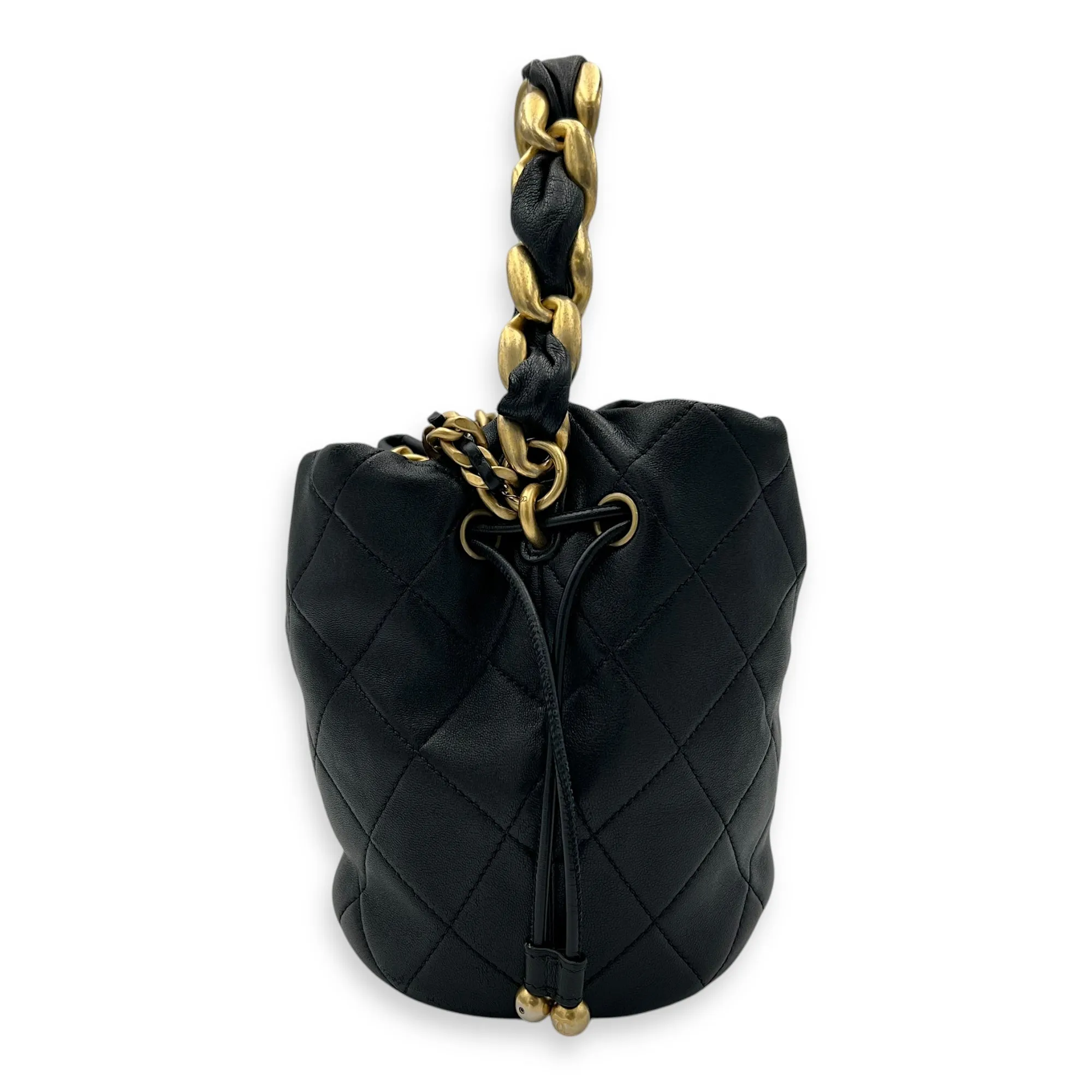 Chain is More Black Bucket Bag in Calfskin, Gold hardware