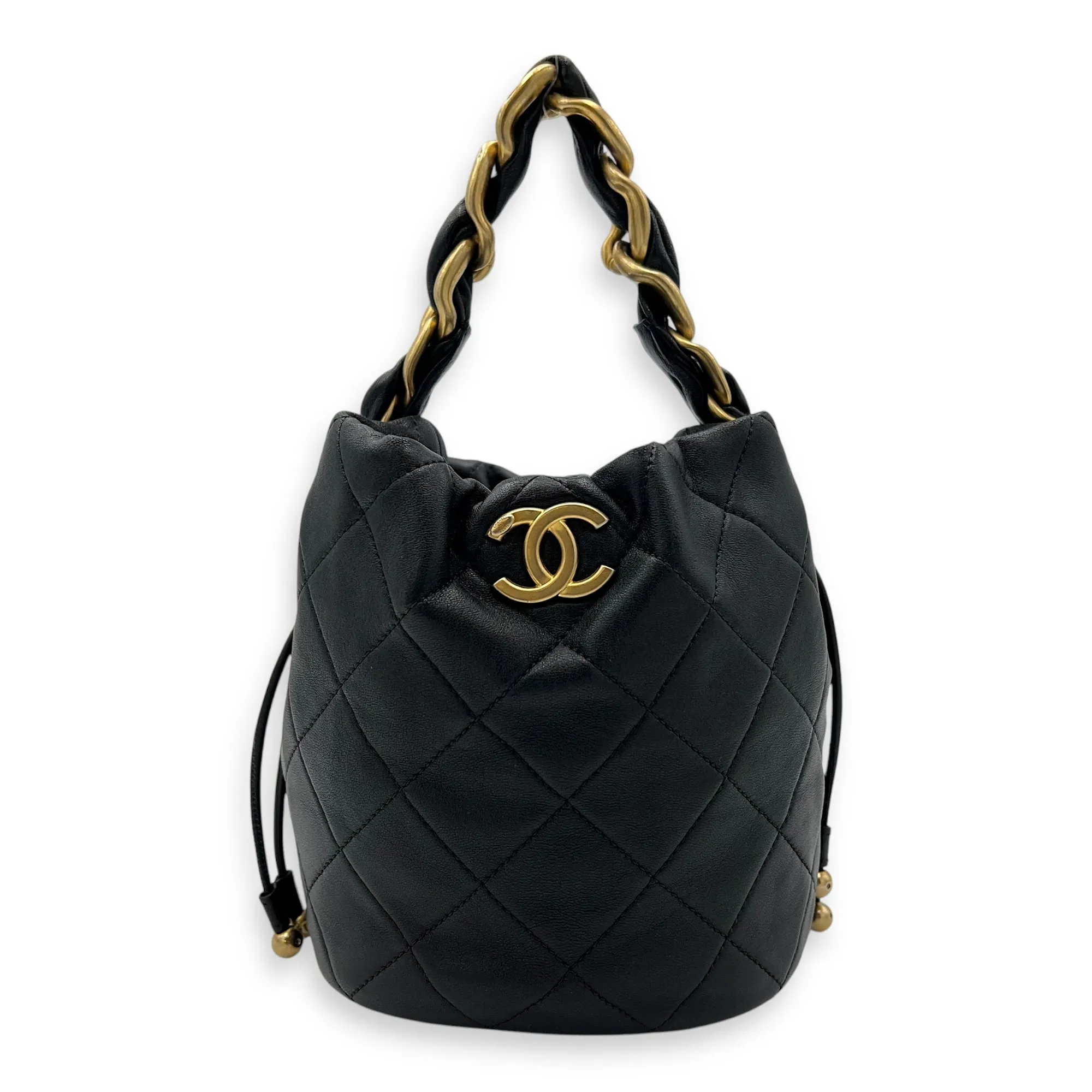 Chain is More Black Bucket Bag in Calfskin, Gold hardware
