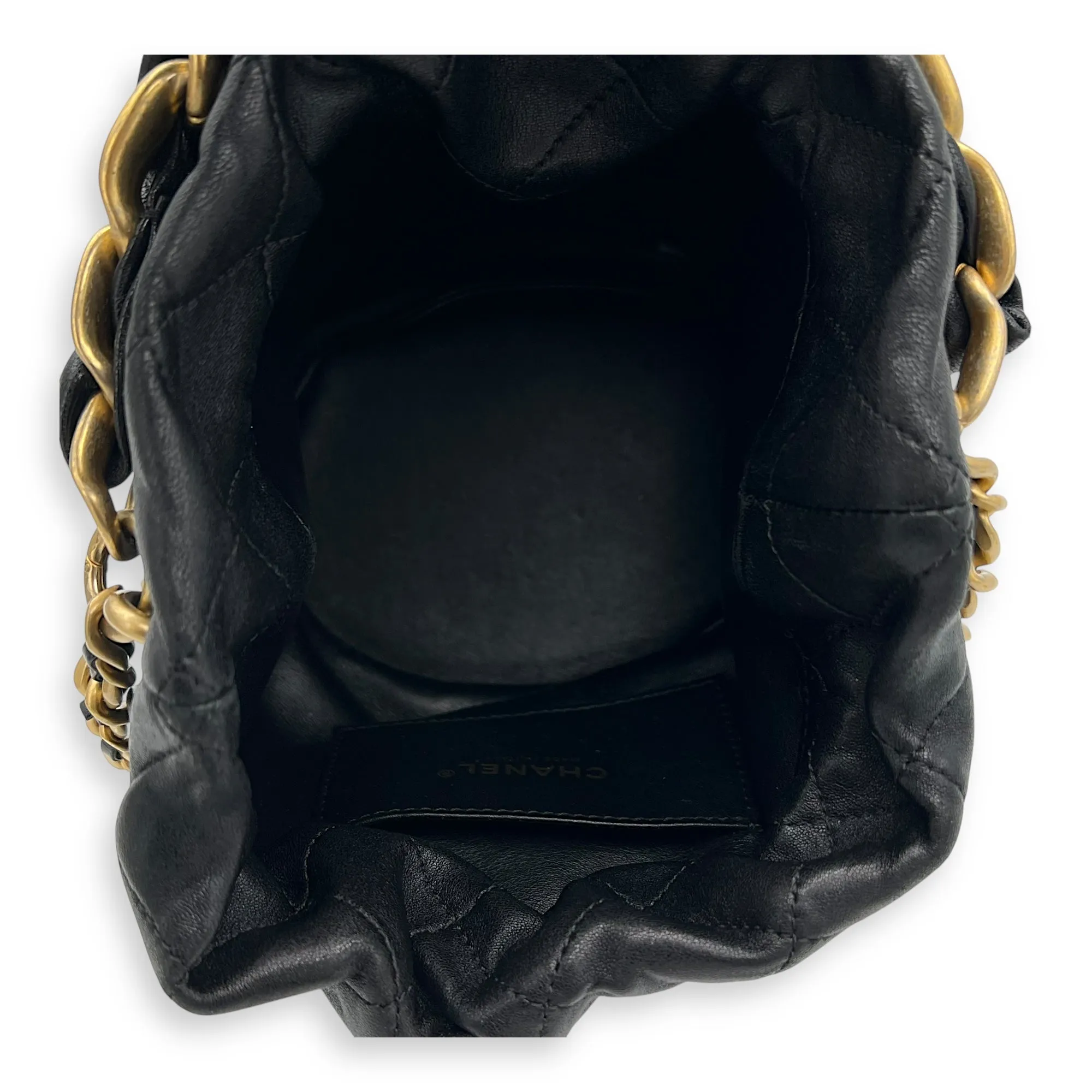 Chain is More Black Bucket Bag in Calfskin, Gold hardware