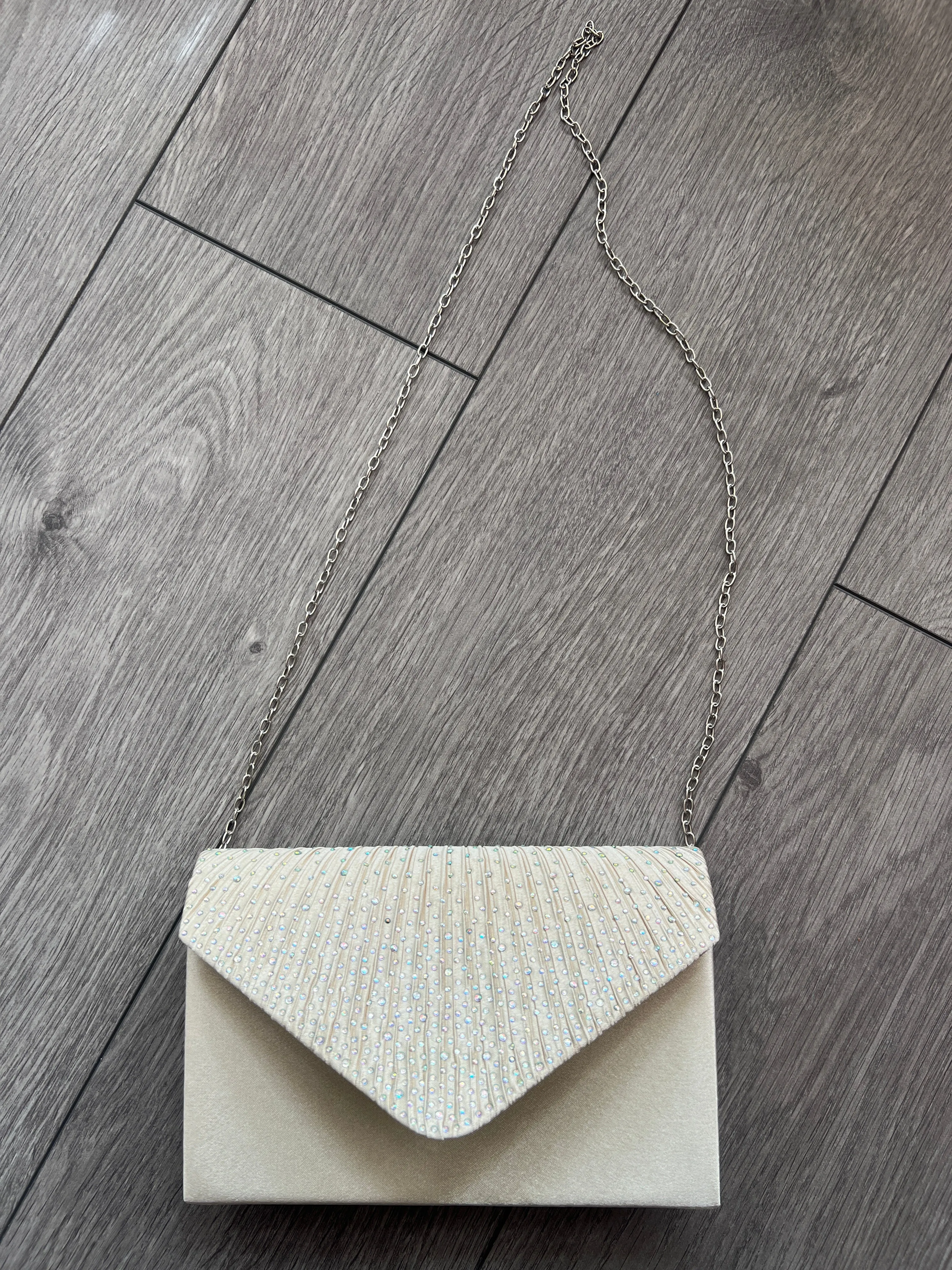 Champagne Envelope Clutch Bag With Rhinestones