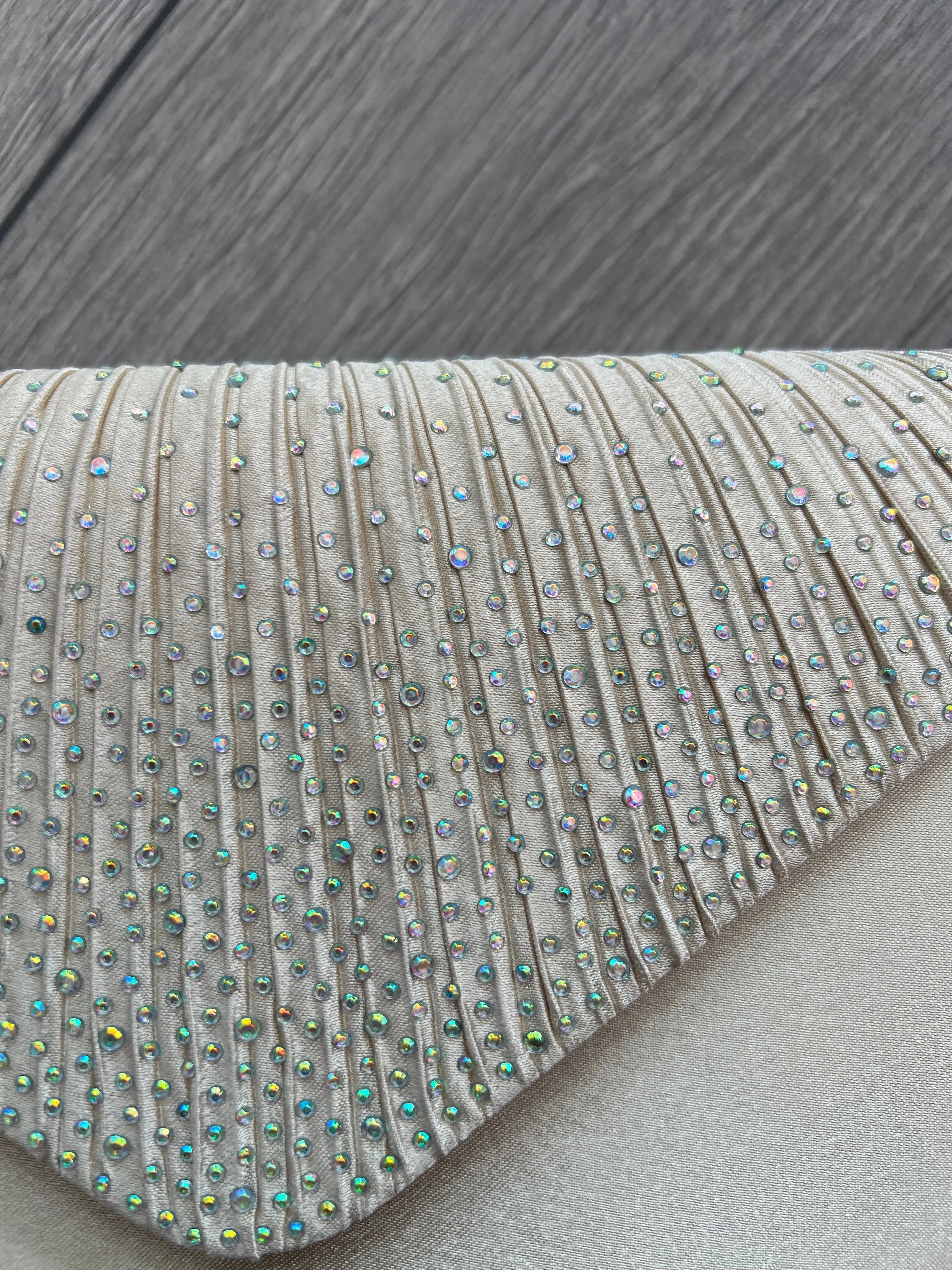 Champagne Envelope Clutch Bag With Rhinestones