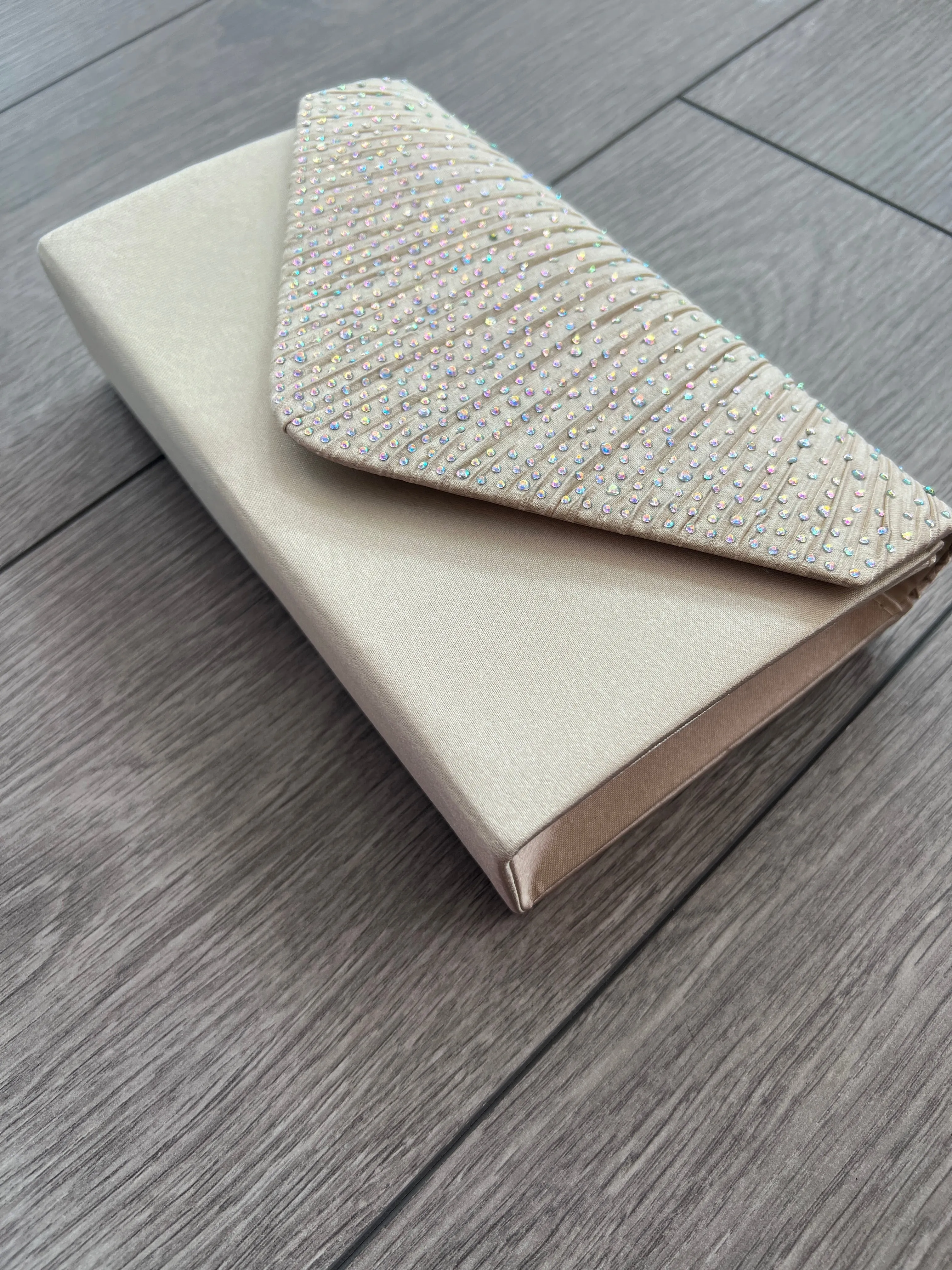 Champagne Envelope Clutch Bag With Rhinestones