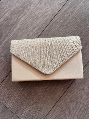 Champagne Envelope Clutch Bag With Rhinestones