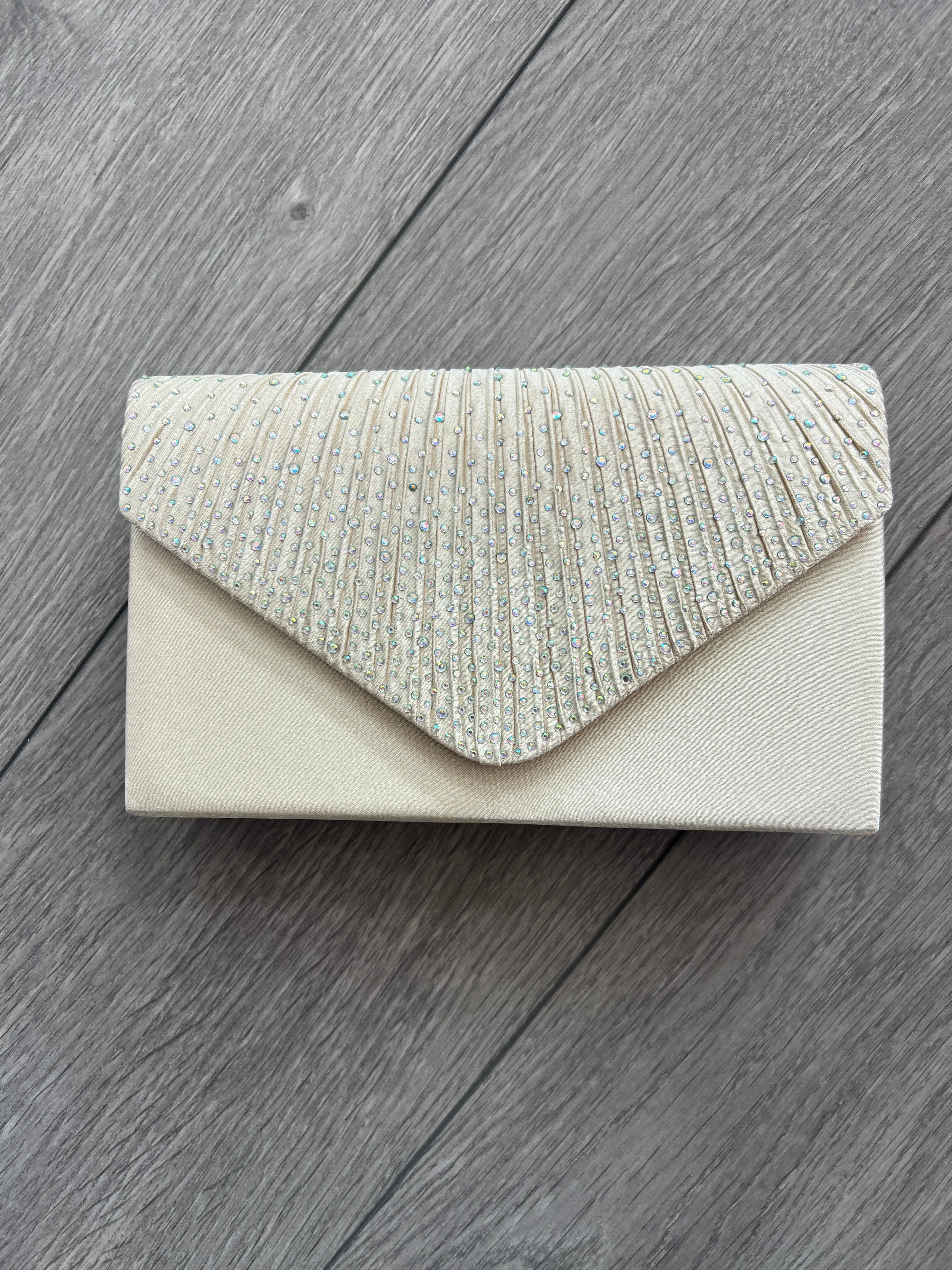 Champagne Envelope Clutch Bag With Rhinestones
