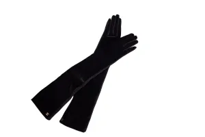 Chanel Black Velvet Suede Long Gloves