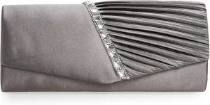 CHARMING TAILOR Evening Handbag Crystal Embellished and Pleated Satin Clutch