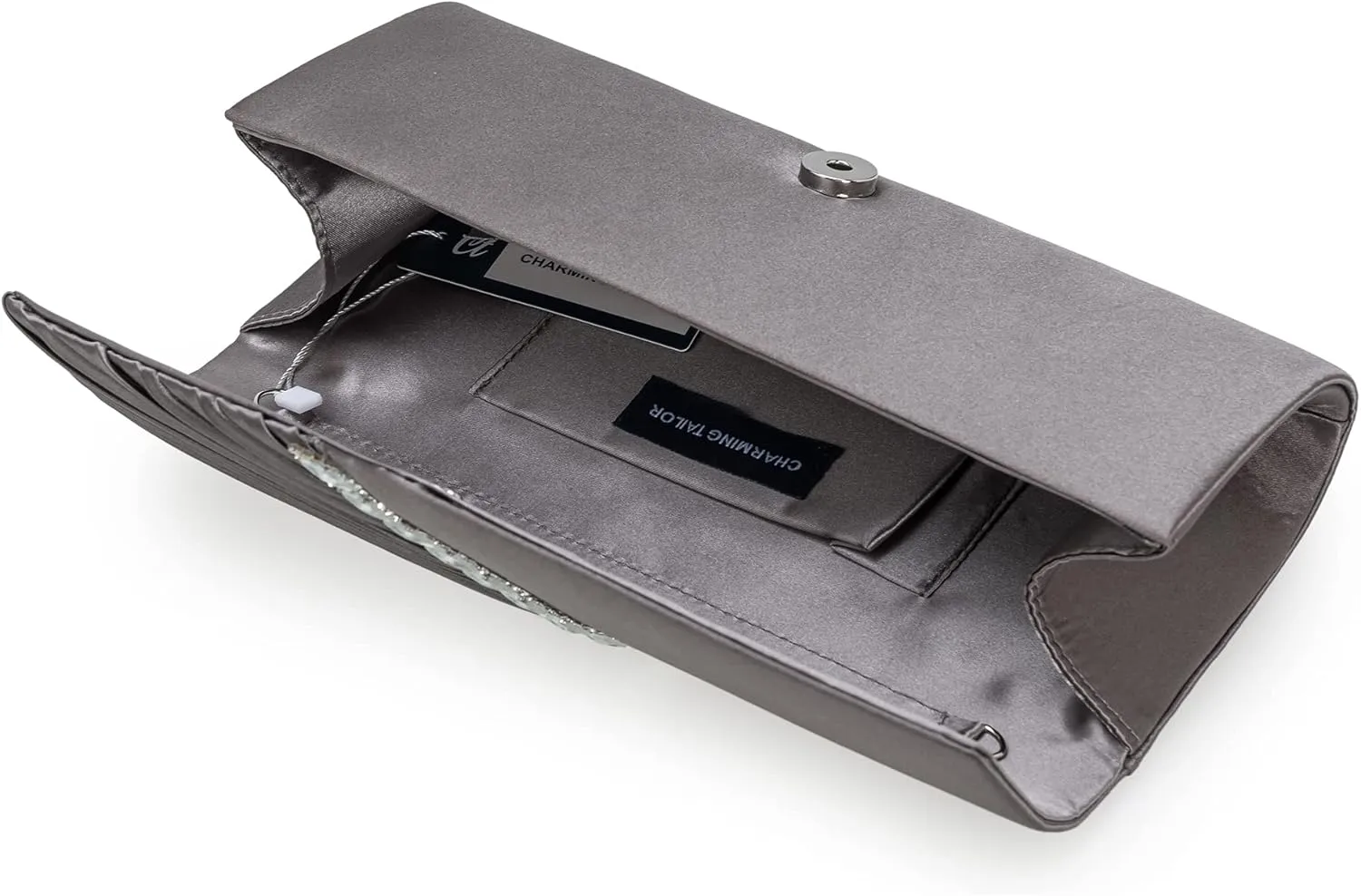 CHARMING TAILOR Evening Handbag Crystal Embellished and Pleated Satin Clutch