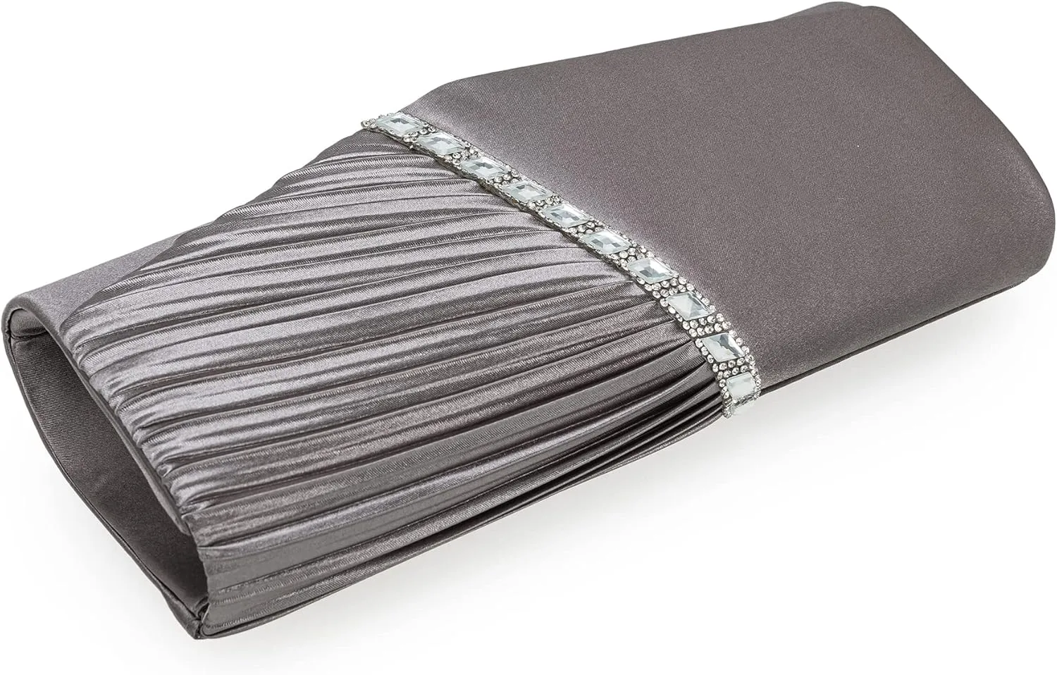 CHARMING TAILOR Evening Handbag Crystal Embellished and Pleated Satin Clutch